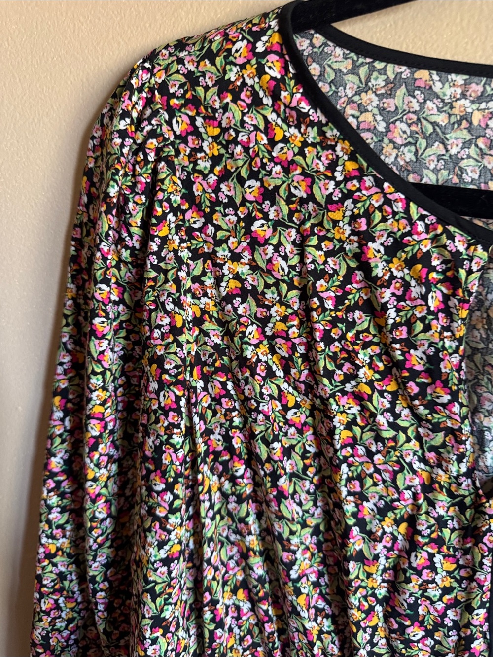 J. Crew Black Floral Long-Sleeve Tiered Mini Dress - Picture 4 of 4